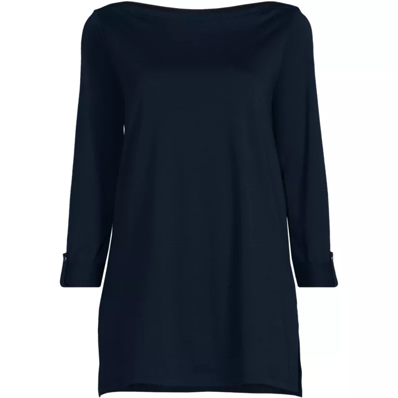 Women's Supima Cotton Adjustable 3/4 Sleeve Boatneck Tunic, Front