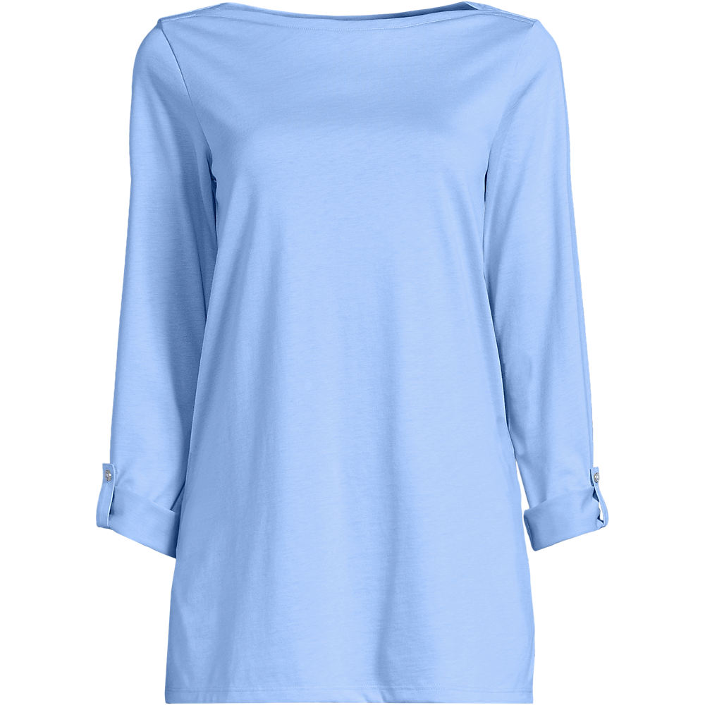 Long Sleeve Supima Boatneck Tunic Top, Women, size: M, regular, Blue, Cotton, by Lands' End