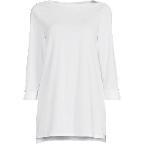 Long Sleeve Supima Boatneck Tunic Top, Women, size: XL, regular, White, Cotton, by Lands' End