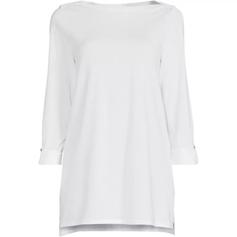 Women's Supima Cotton Adjustable 3/4 Sleeve Boatneck Tunic, Front