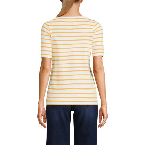 Women's Supima Cotton Elbow Sleeve Boatneck Button Shoulder Tee, Back