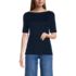 Women's Supima Cotton Elbow Sleeve Boatneck Button Shoulder Tee, Front