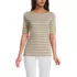 Women's Petite Supima Cotton Elbow Sleeve Boatneck Button Shoulder Tee, Front