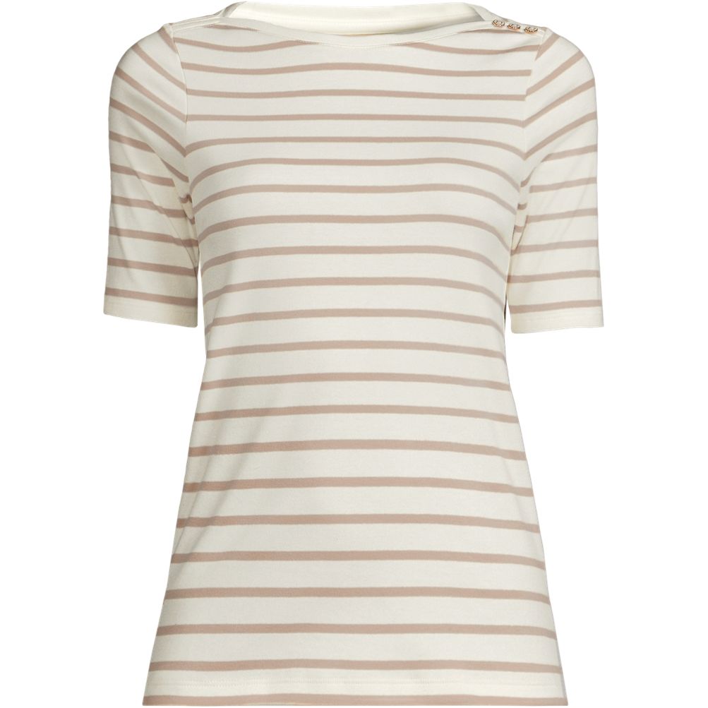 Women's Supima Cotton Elbow Sleeve Boatneck Button Shoulder Tee