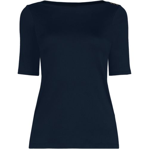  Lands' End Supima-shirt Aus Baumwolle Mit U-boot-ausschnitt, Damen, Größe:l Petite, Blau, Baumwolle, By Lands' End 