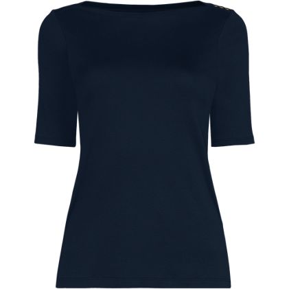Women's Supima Cotton Elbow Sleeve Boatneck Button Shoulder Tee - image 3