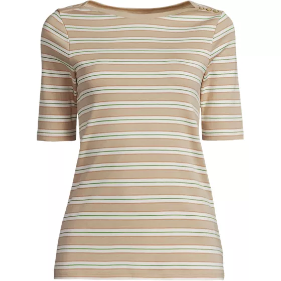 Women's Plus Size Supima Cotton Elbow Sleeve Boatneck Button Shoulder Tee - primary