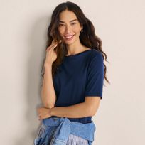 Tシャツ・カットソー GENERAL IDEA WOMAN Cotton Net Boat Neck Pullover 4BTR853 Women's Supima Boatneck Top | Lands' End
