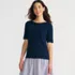 Women's Supima Cotton Elbow Sleeve Boatneck Button Shoulder Tee, Front