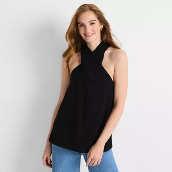 Women's Creaseless Twist Front Halter Top - primary