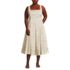 Women's Plus Size Pleated Square Neck Cotton Poplin Midi Dress, Front