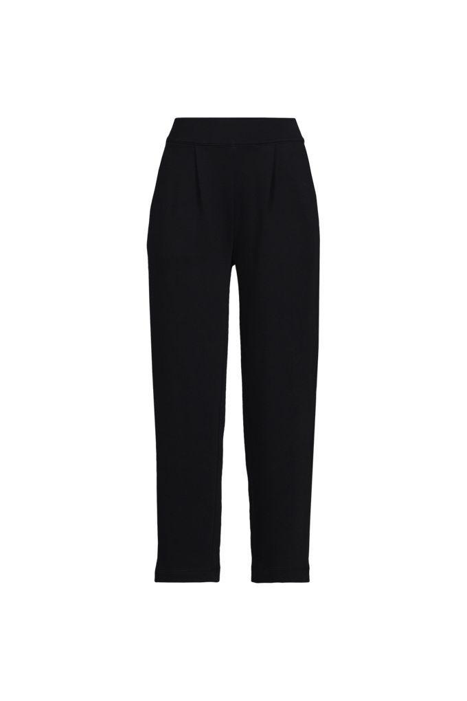 Lands' End Women's Sport Knit High Rise Pleated Straight Leg Crop Pants In Black