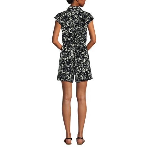  Lands' End Kurzer Jumpsuit Knitterfrei, Damen, Größe:42 Regular, Schwarz, Polyester, By Lands' End 