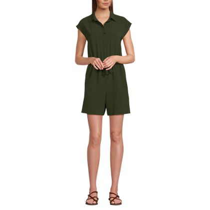 Women's Cap Sleeve Creaseless Button-Down Romper - image 4