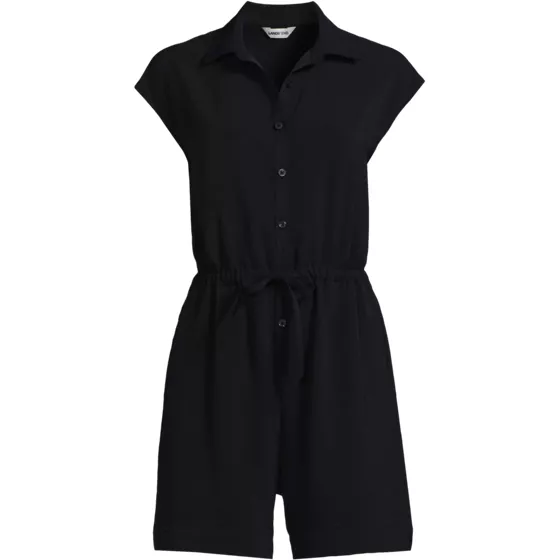 Women's Plus Size Cap Sleeve Creaseless Button-Down Romper - primary