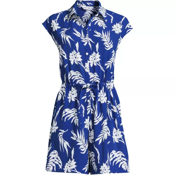Women's Cap Sleeve Creaseless Button-Down Romper - primary