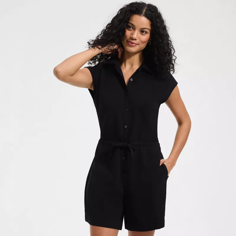 Women's Cap Sleeve Creaseless Button-Down Romper, alternative image