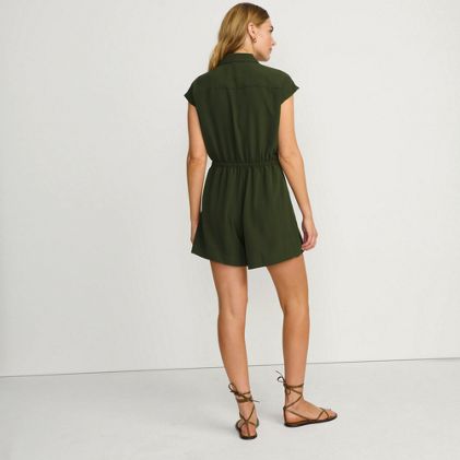 Women's Cap Sleeve Creaseless Button-Down Romper - image 1