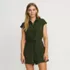 Women's Cap Sleeve Creaseless Button-Down Romper, Front