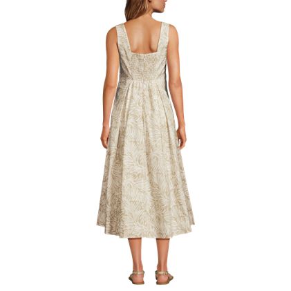 Women's Pleated Square Neck Cotton Poplin Midi Dress - image 5
