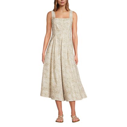 Women's Pleated Square Neck Cotton Poplin Midi Dress - image 4