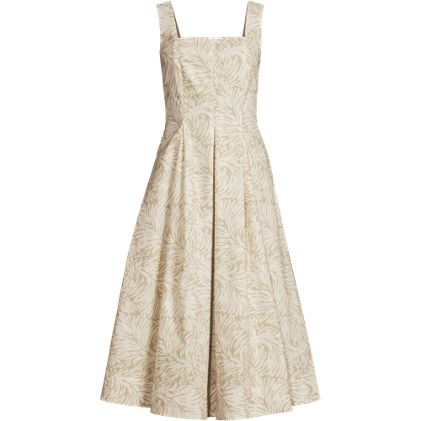 Women's Pleated Square Neck Cotton Poplin Midi Dress - image 3