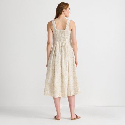 Women's Pleated Square Neck Cotton Poplin Midi Dress - image 1