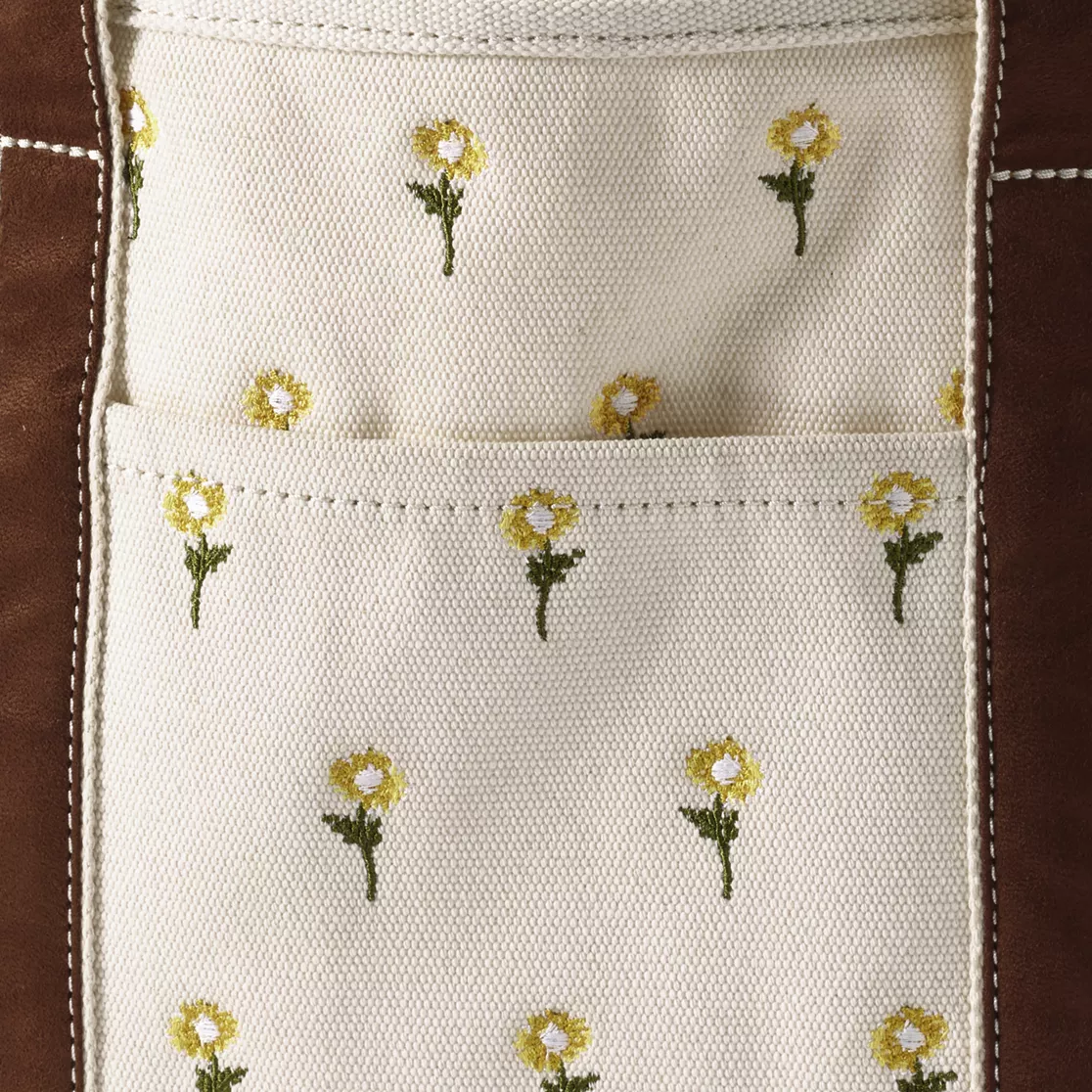 Medium Embroidered 5 Pocket Open Top Canvas Tote Bag