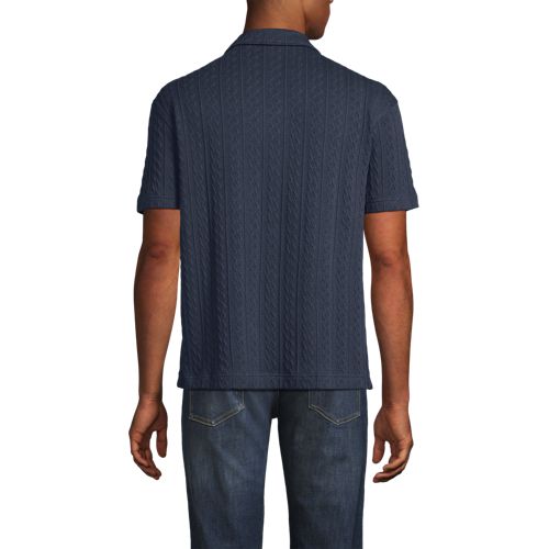  Lands' End Struktur-jerseyshirt, Herren, Größe:44-46 Regular, Blau, Elasthan/baumwoll-mischung/polyester-mischung, By Lands' End 