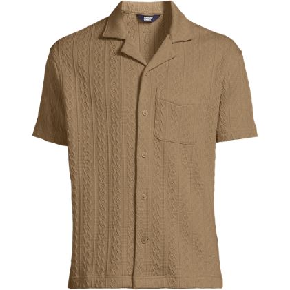 Men's Short Sleeve Textured Cable Camp Collar Button Through Shirt - image 3