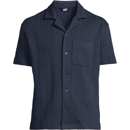  Lands' End Struktur-jerseyshirt, Herren, Größe:44-46 Regular, Blau, Elasthan/baumwoll-mischung/polyester-mischung, By Lands' End 