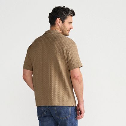 Men's Short Sleeve Textured Cable Camp Collar Button Through Shirt - image 1