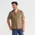 Men's Short Sleeve Textured Cable Camp Collar Button Through Shirt, Front