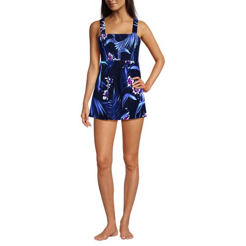 Women's Smocked Swim Dress Swimsuit, Front