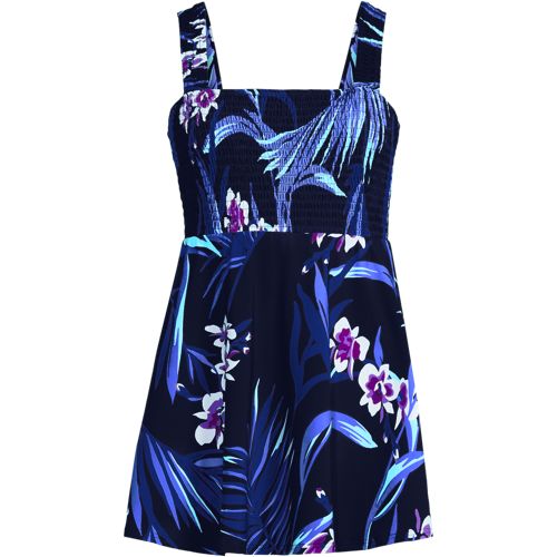 Women's Smocked Swim Dress Swimsuit, Front
