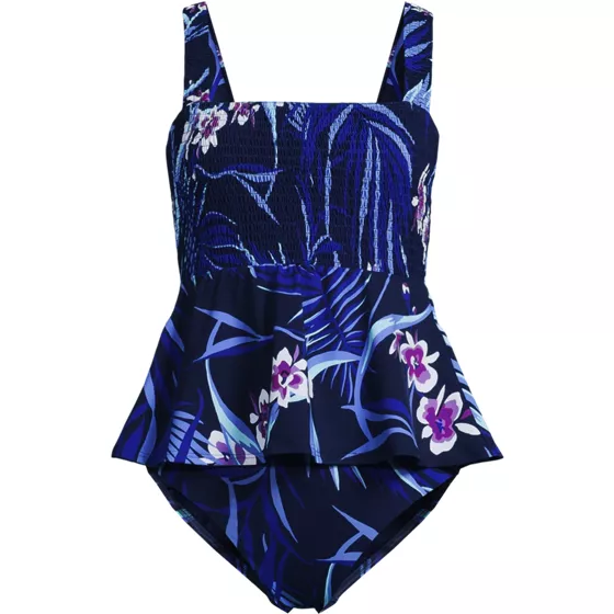 Women's Smocked Tankini Top and High Waisted Bottoms Swimsuit Set - primary