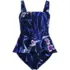 Women's Smocked Tankini Top and High Waisted Bottoms Swimsuit Set, Front