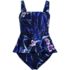 Women's Plus Size Smocked Tankini Top and High Waisted Bottoms Swimsuit Set, Front