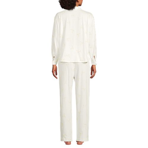  Lands' End Besticktes Pyjama Set Aus Baumwoll-jersey, Damen, Größe:48-50 Regular, Weiß, Baumwolle, By Lands' End 