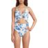 Women's Tie Front Ruffle Monokini One Piece Swimsuit, Front