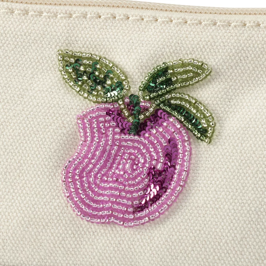 Embroidered Zipper Canvas Pouch