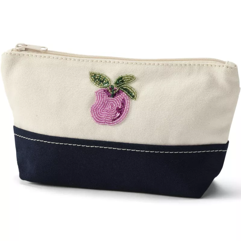 Embroidered Zipper Canvas Pouch, Front