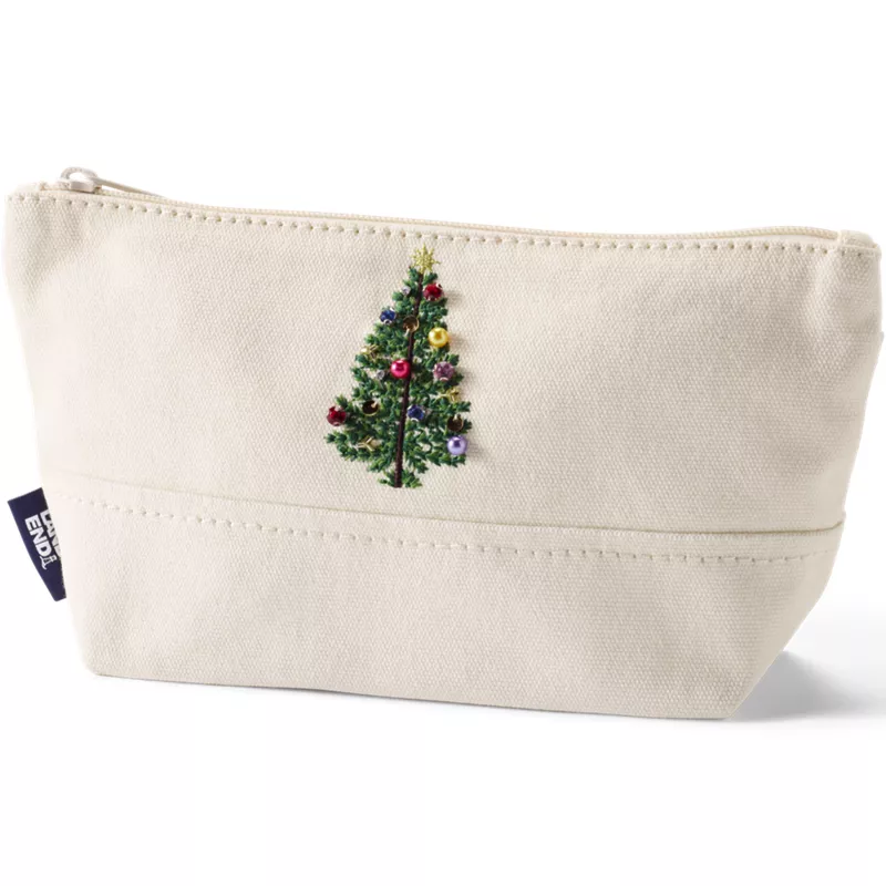 Embroidered Zipper Canvas Pouch, Front