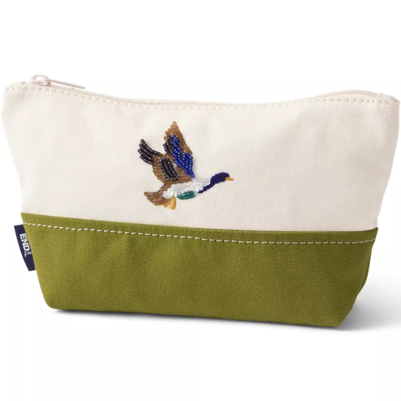 Embroidered Zipper Canvas Pouch, Front