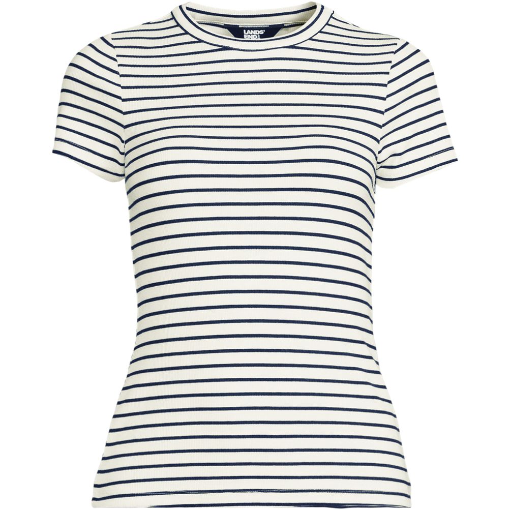 売れ筋商品|||ランズエンド カットソー トップス レディース Plus Size Drapey Rib Fitted Short Sleeve Mini T-Shirt White Women's Cotton Rib T-shirt | Lands' End