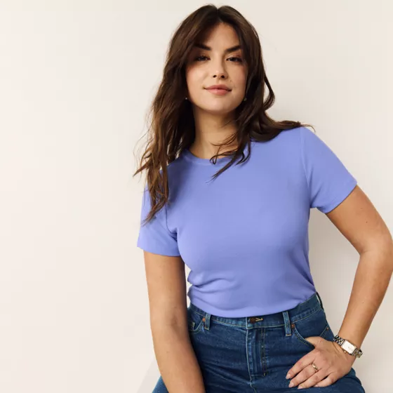 Women's Drapey Rib Fitted Short Sleeve Mini T-Shirt - primary