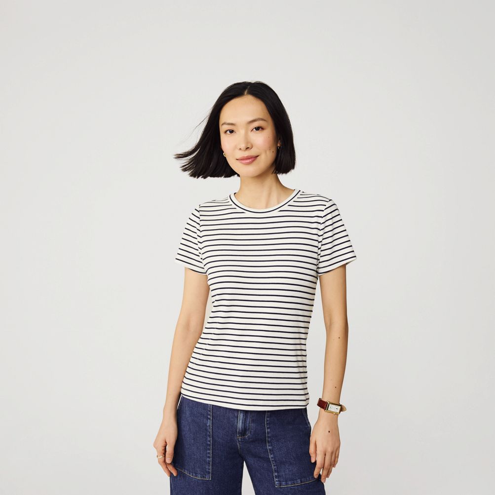 売れ筋商品|||ランズエンド カットソー トップス レディース Plus Size Drapey Rib Fitted Short Sleeve Mini T-Shirt White Women's Drapey Rib Fitted Short Sleeve Mini T-Shirt | Lands' End