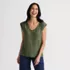 Women's Linen Blend Cap Sleeve Gathered Shoulder Tee, Front