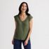 Women's Linen Blend Cap Sleeve Gathered Shoulder Tee, Front