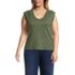 Women's Plus Size Linen Blend Cap Sleeve Gathered Shoulder Tee, Front